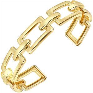 18K Gold Plated Geometric Cuff Bracelet Adjustable Chunky Bangle